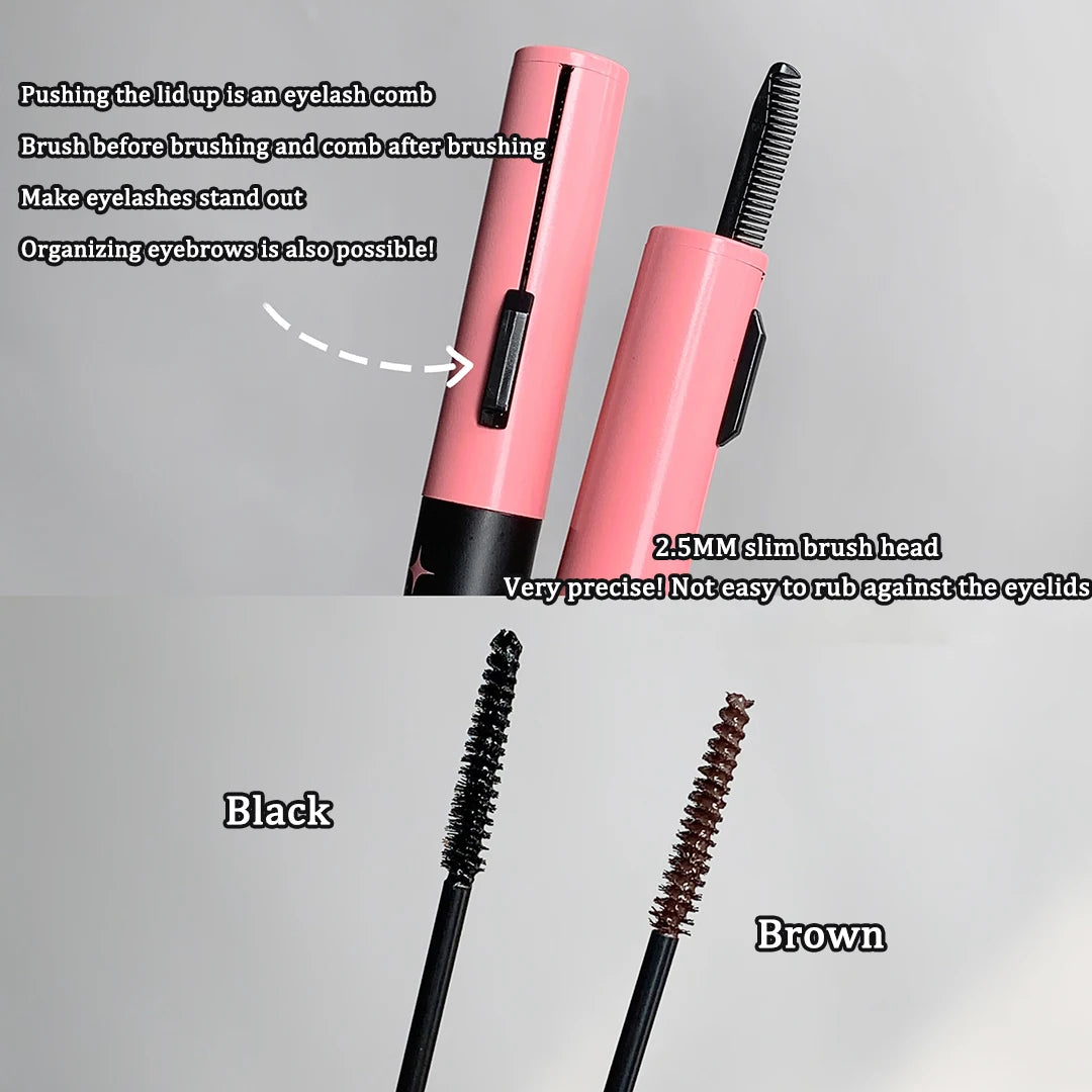 2 In 1 Ultra-fine Mascara Curl Thick Lengthening Mascara With Eyelash Comb Waterproof Non-smudge Curling Fine Brush Mascara