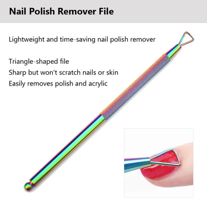 Nail Art Polish UV Gel Remover Stick Rod, Stainless Steel, Triangle, Dead Skin, Cuticle Pusher, Cleaner, Grinding Manicure Tools