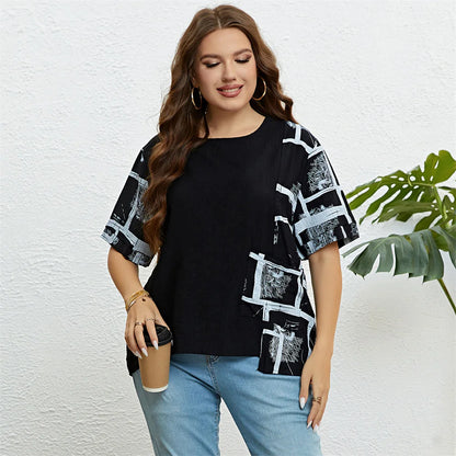 GIBSIE Plus Size Patch Pocket Loose Print T Shirt Women Summer New Fashion Korean O-Neck Short Sleeve Female Casual Tops 2023