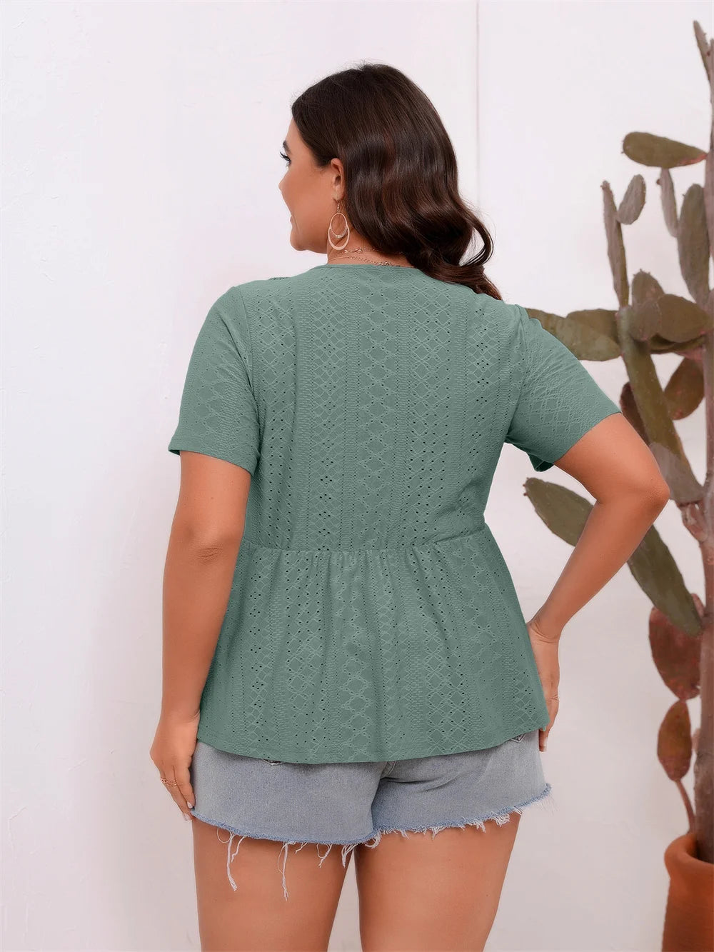 GIBSIE Plus Size Summer New Splicing Lace V-neck Peplum Blouse Women Fashion Short-sleeved  Female Casual Boho Tops and Blouses