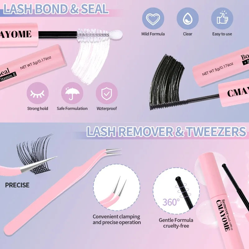 DIY False Eyelashes Set Bond and Seal Strong Glue Remover Tweezer Kit Clusters Volume Eyelash Extensions Individual Lash Make Up