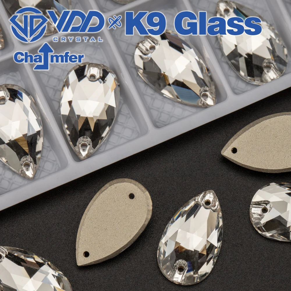 VDD High Quality K9 Glass Sew On Rhinestones Chamfer Sewing Clear Crystal Flatback Stone For Clothes Accessories Wedding Dress