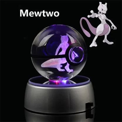 Pokemon 3D Crystal Ball Pikachu Figure Pokeball Engraving Crystal Charizard Model with Led Light Base Toys Anime Christmas Gift