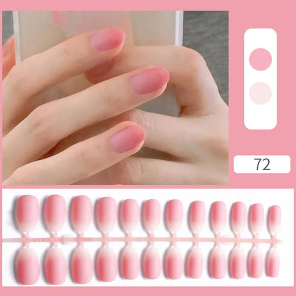 24pcs Sweet Summer Fake Nails Patches Pink Glitter Nude Press on Nails Women Wearable Nail Art Stickers Full Finished False Nail