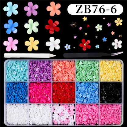 12/15Grids Acrylic Flower Nail Charms Mix Colors Set 3D Flower Nail Art Rhinestones Mixed Blossom Spring Gems DIY Nail Supplies