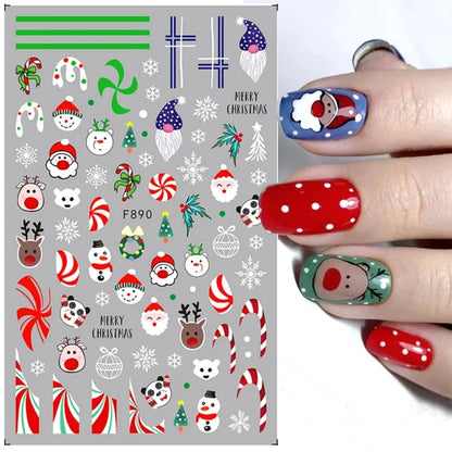 Cute New Year Cartoon Nail Design Elk Santa Claus Gnome Christmas Sliders Snowflake Xmas Adhesive Stickers Decals 2023 LAF890