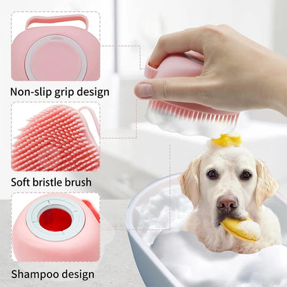 Pet Shampoo Brush Silicone Massage Rubber Bath Comb With Shampoo Storage Short Long Haired Dogs And Cats Washing