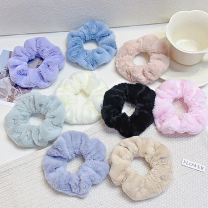 Solid Soft Plush Wide Hair Band For Women Girls Ponytail Holder Hair Tie Fluffy Rubber Band Scrunchie Fashion Hair Accessories