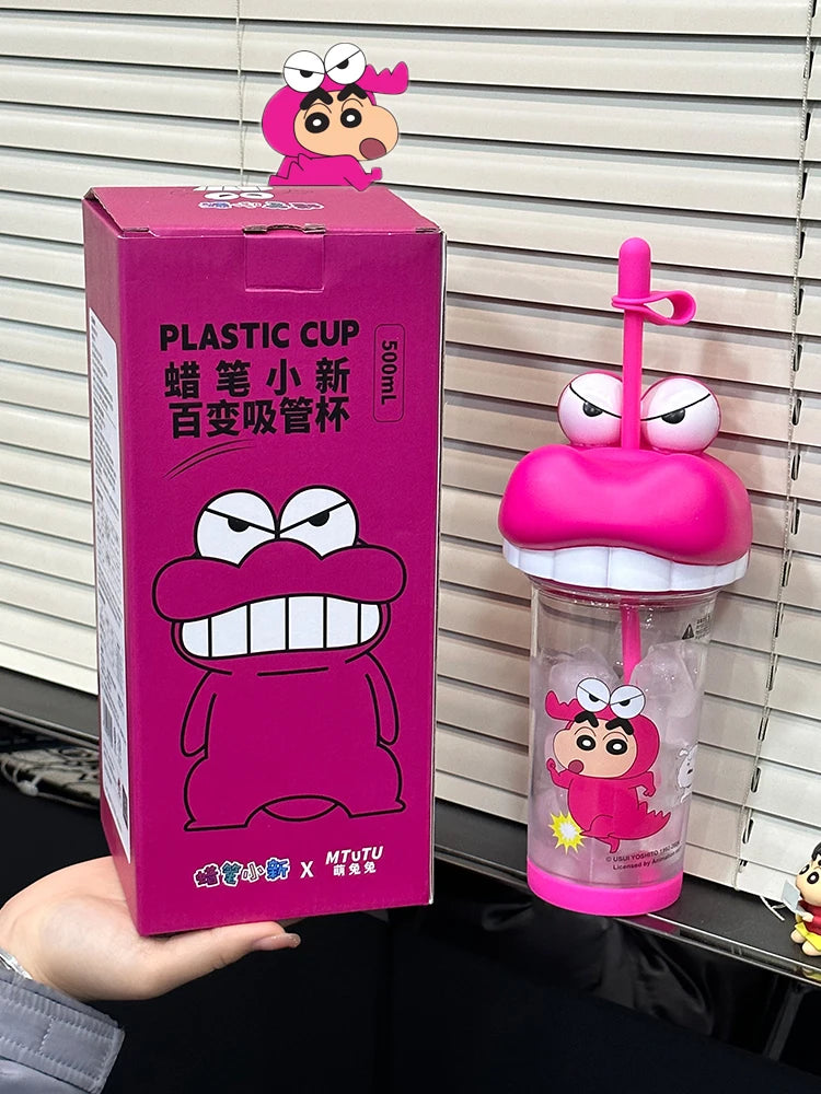 Crayon Shin-Chan Cute Big Head Cup 500-600ml Anime Heat-Resistant Plastic Water Cup Student Large Capacity Portable Straw Cup