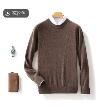 Fall/Winter New Cashmere Sweater Men's 100% Pure Wool Thick Crewneck Sweater Casual Knitted Bottom Shirt