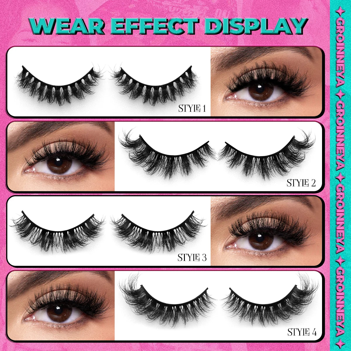 GROINNEYA lashes 3D Faux Mink Lashes Natural False Eyelashes Dramatic Fluffy Soft Volume Lashes Eyelash Extension Makeup