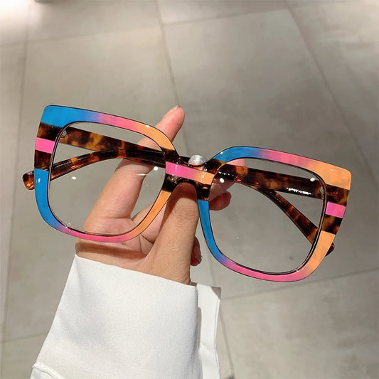 KAMMPT Trendy Women Glasses Square Retro Brand Design Colourful Eyeware Anti-blue Light for Decoration Daily Use