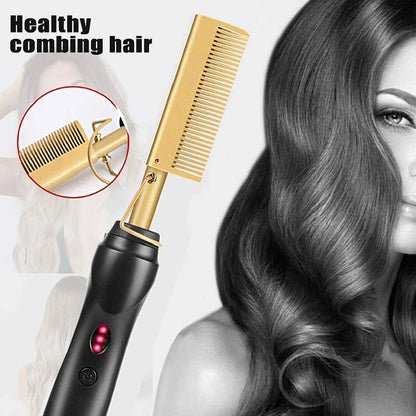 Hot Comb Hair Straightener Heat Pressing Combs Portable Ceramic Curling Iron for Hair Beard Wigs Wet and Dry Hair Styling Tools