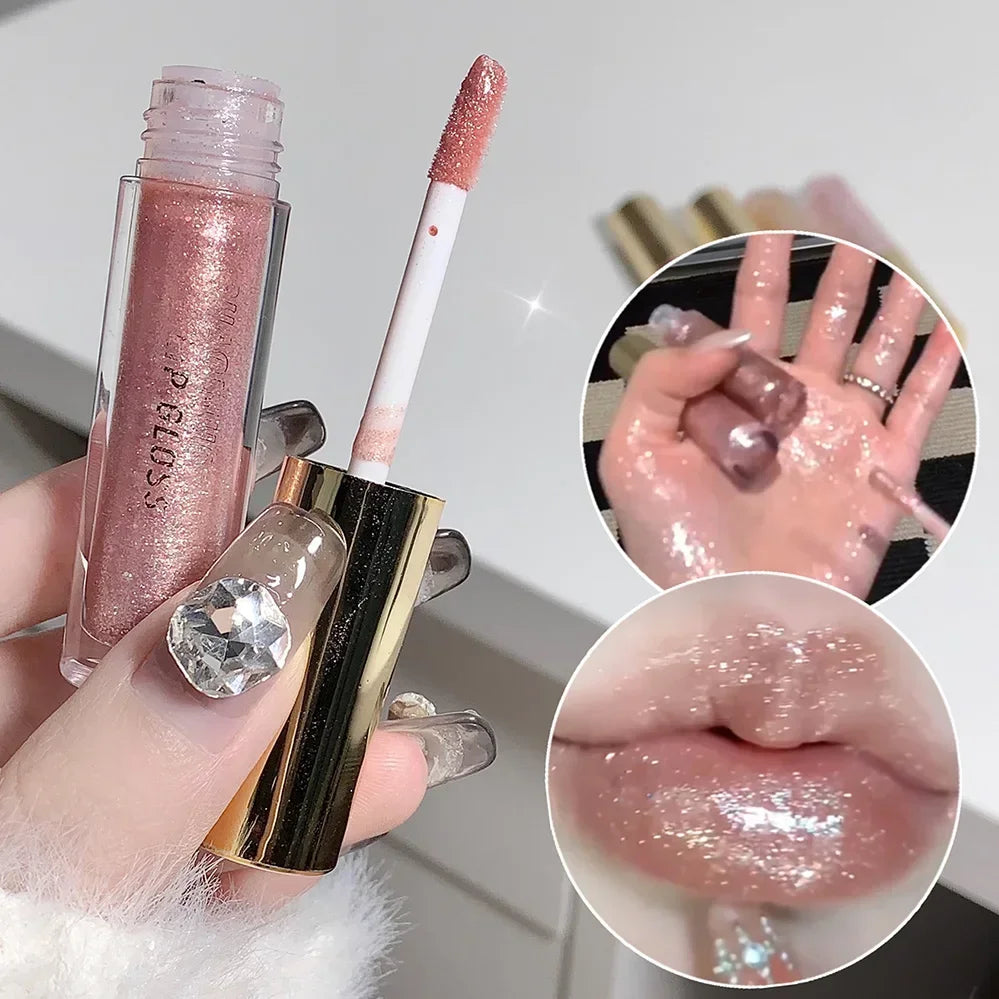 Glitter Liquid Lipstick Shimmer Metallic Clear Mirror Lip Gloss Plumping Oil Moisture Shine Lip Tint Sparkling Diamond Lip Oil