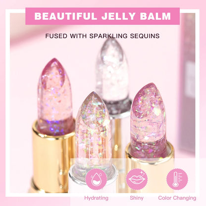 Sparkling Sequins Color Changing Lipstick Jelly Balm Moisturizing Glitter Pearl Lip Balm Long Lasting Transparent Lipstick Gel