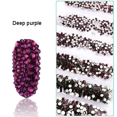 1728 Pcs/bag SS4-SS12 6-Sizes Mixed Round Nail Drill Adhesive Flat-bottomed Crystal Glass Mobile Phone Case Iron Diamond Mater