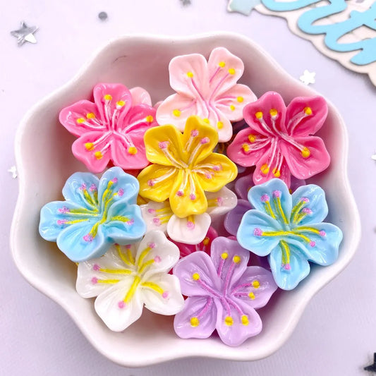 20PCS Mixed Resin 3D Colorful Painted Kawaii Peach Blossom Flat back Stone Figurines Scrapbook DIY Bow Decor  Accessories Crafts