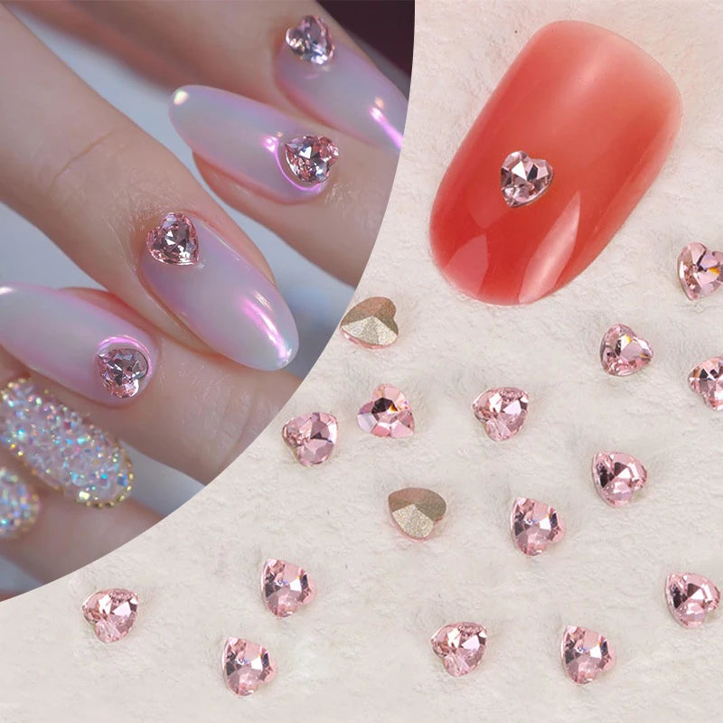 1bag Mini love heart Flat Bottom Nail Rhinestones Basic Glitter Crystal Nail Decorations Irregular DIY Nail Art Charms