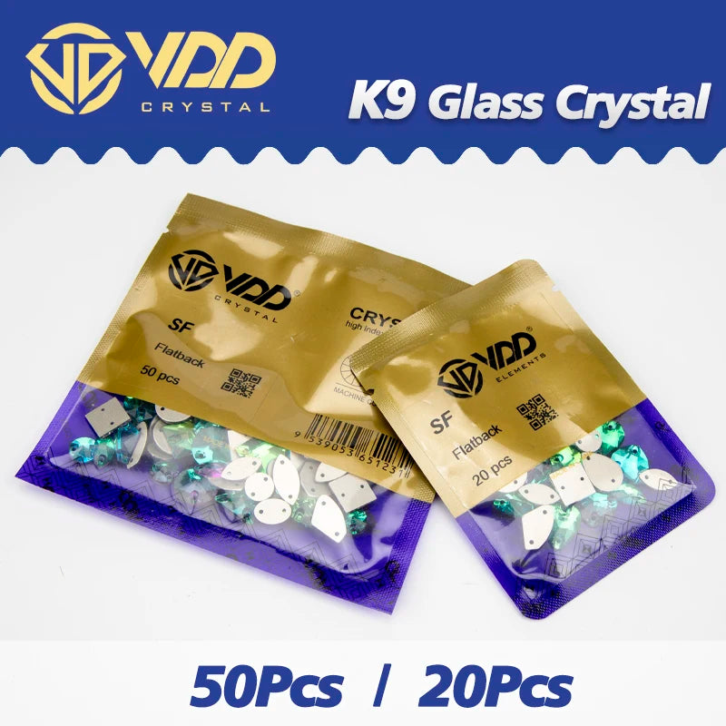 VDD 20/50Pcs Mix Size AAAAA K9 Glass Sew On Rhinestones Sewing Crystal AB Flat Back Stones For Clothes Accessories Wedding Dress