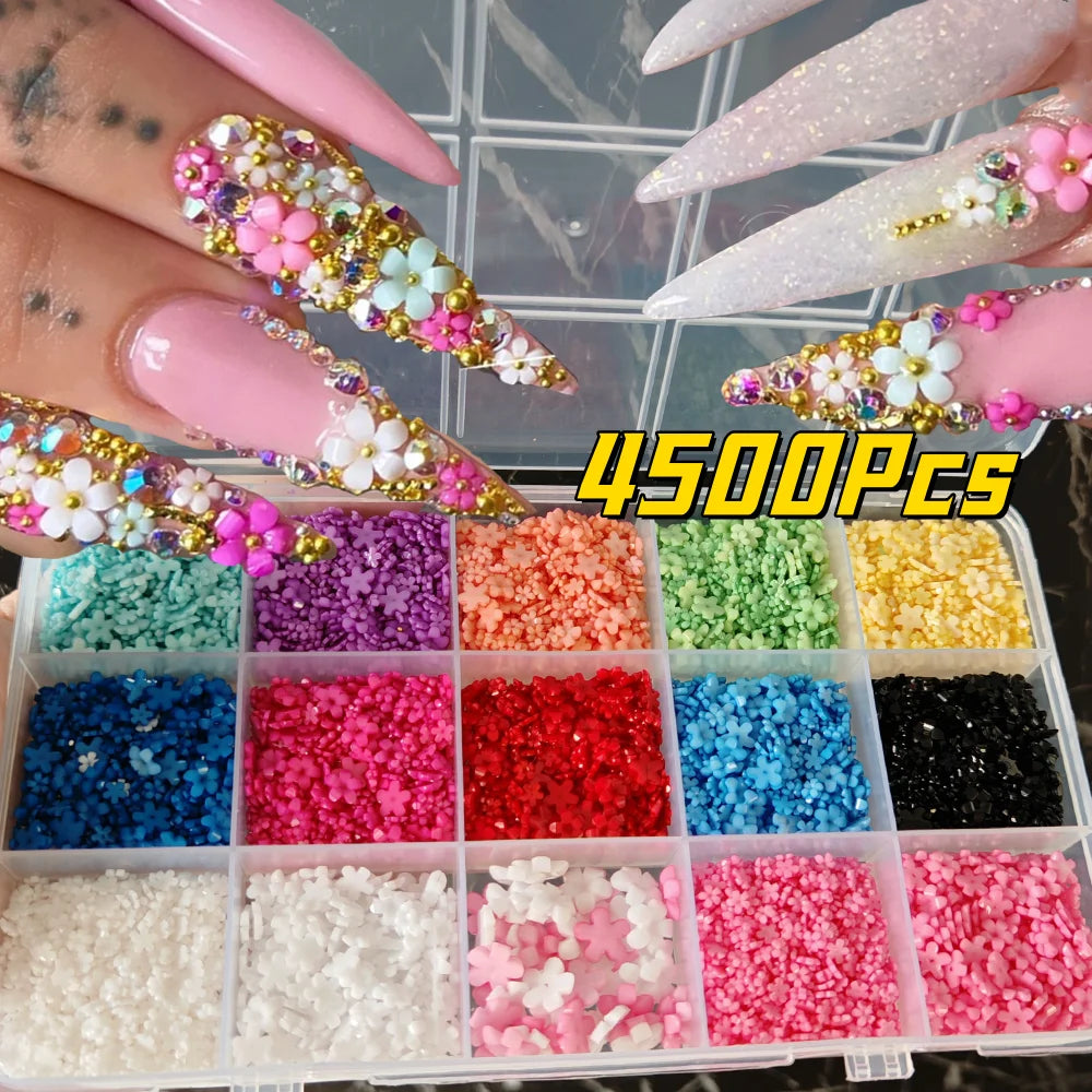 12/15Grids Acrylic Flower Nail Charms Mix Colors Set 3D Flower Nail Art Rhinestones Mixed Blossom Spring Gems DIY Nail Supplies