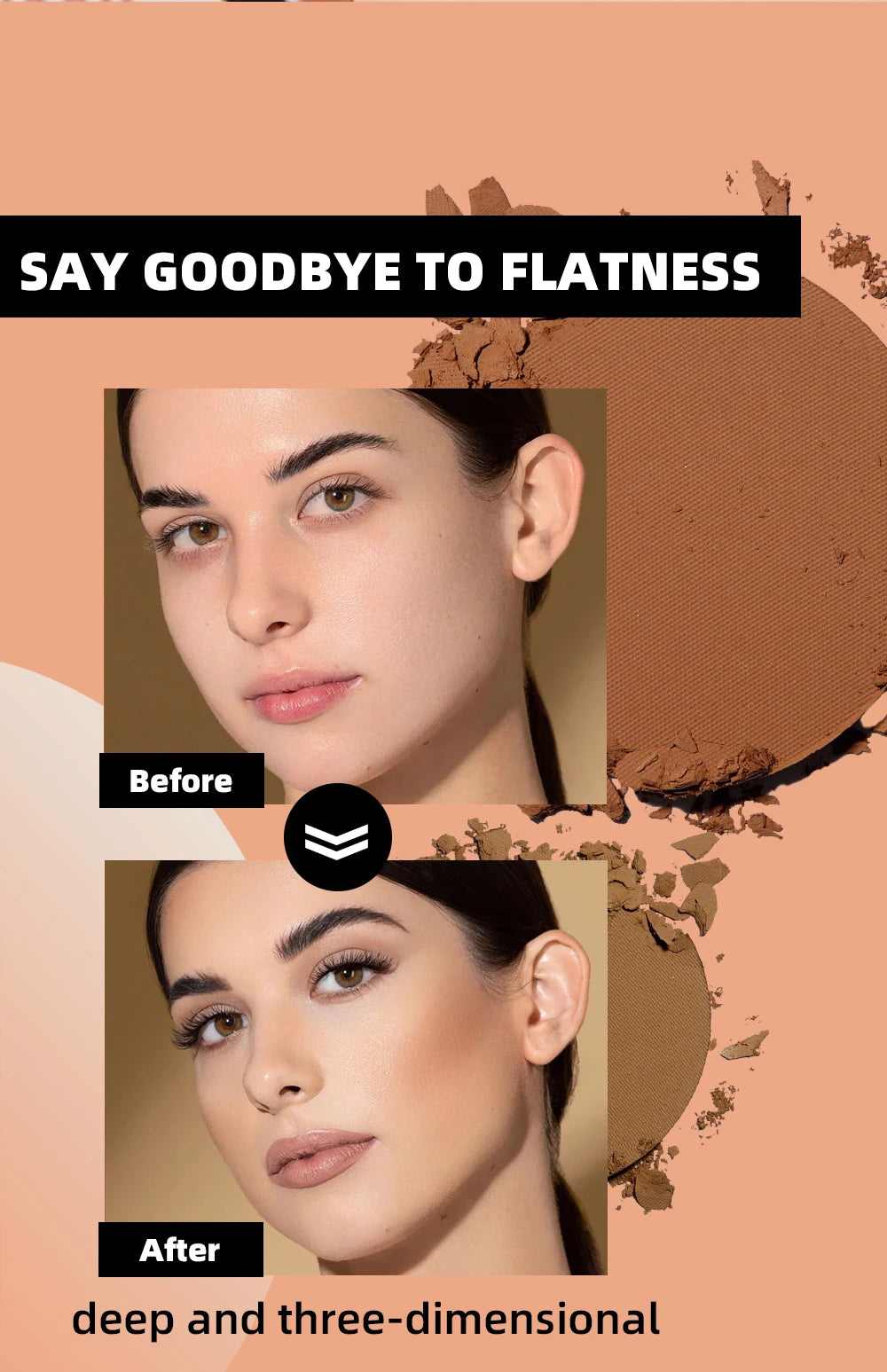 3D Bronzers Matte Wheat Contour Powder Palette Facial Makeup Natural Highlights Contouring Modification Waterproof Long-Lasting