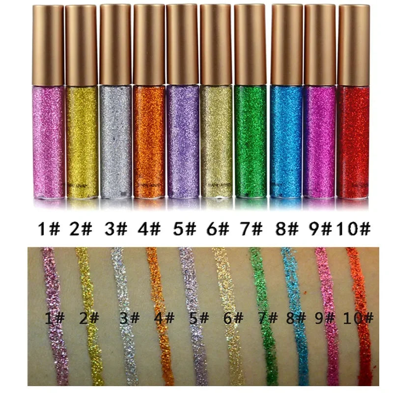 10 Colors White Gold Glitter Eyeshadow For Easy to Wear Waterproof Liquid Sequin Eyeliner pen Beauty Eye Liner Makeup tool