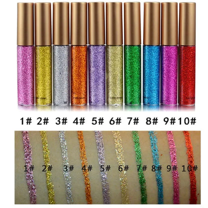 10 Colors White Gold Glitter Eyeshadow For Easy to Wear Waterproof Liquid Sequin Eyeliner pen Beauty Eye Liner Makeup tool