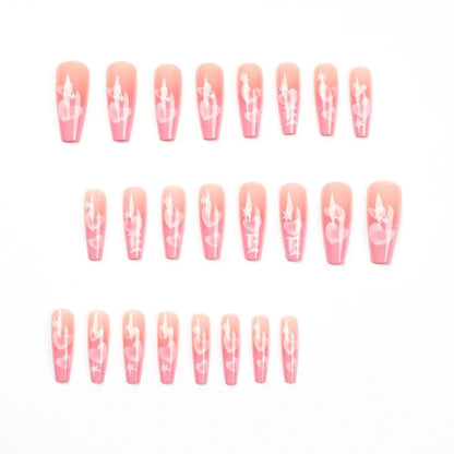 24pcs Artifical Bails With Glue Fake Nail Tips With Design Detachable Press On Nails Long Fake Nail Finished Nail Piece Sticker