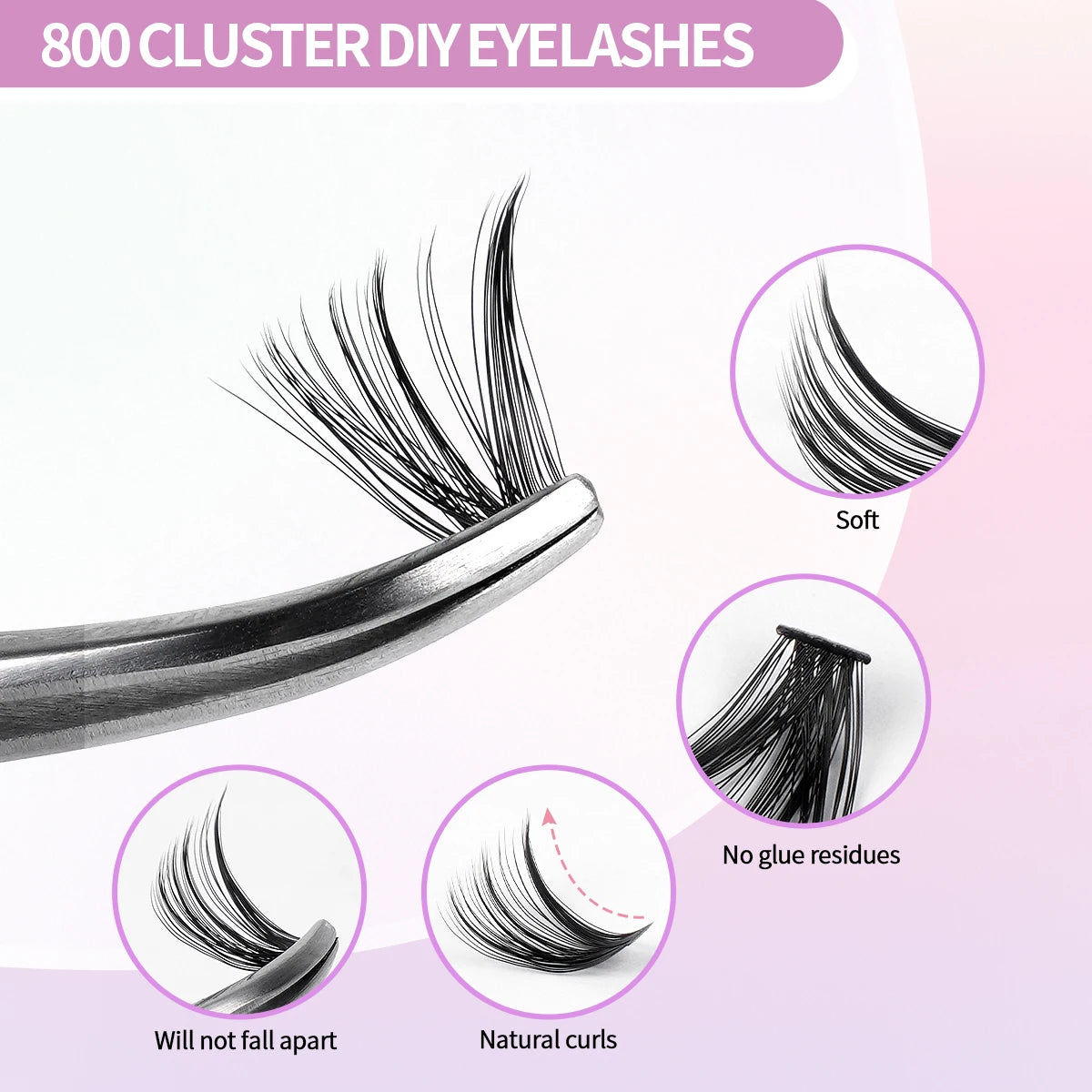 MAGEFY DIY Lashes Extensions Kit 800pcs Lash Clusters 80D/100D Wispy Individual Lashes Mix 9-18mm Cluster Eyelash Extension