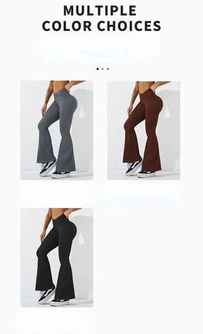 Sexy Slim Flared Pants Cross Waist Legging Women Seamless Gym Running Cycling Knit Yoga Stretch Butt Lift High Waist Pants