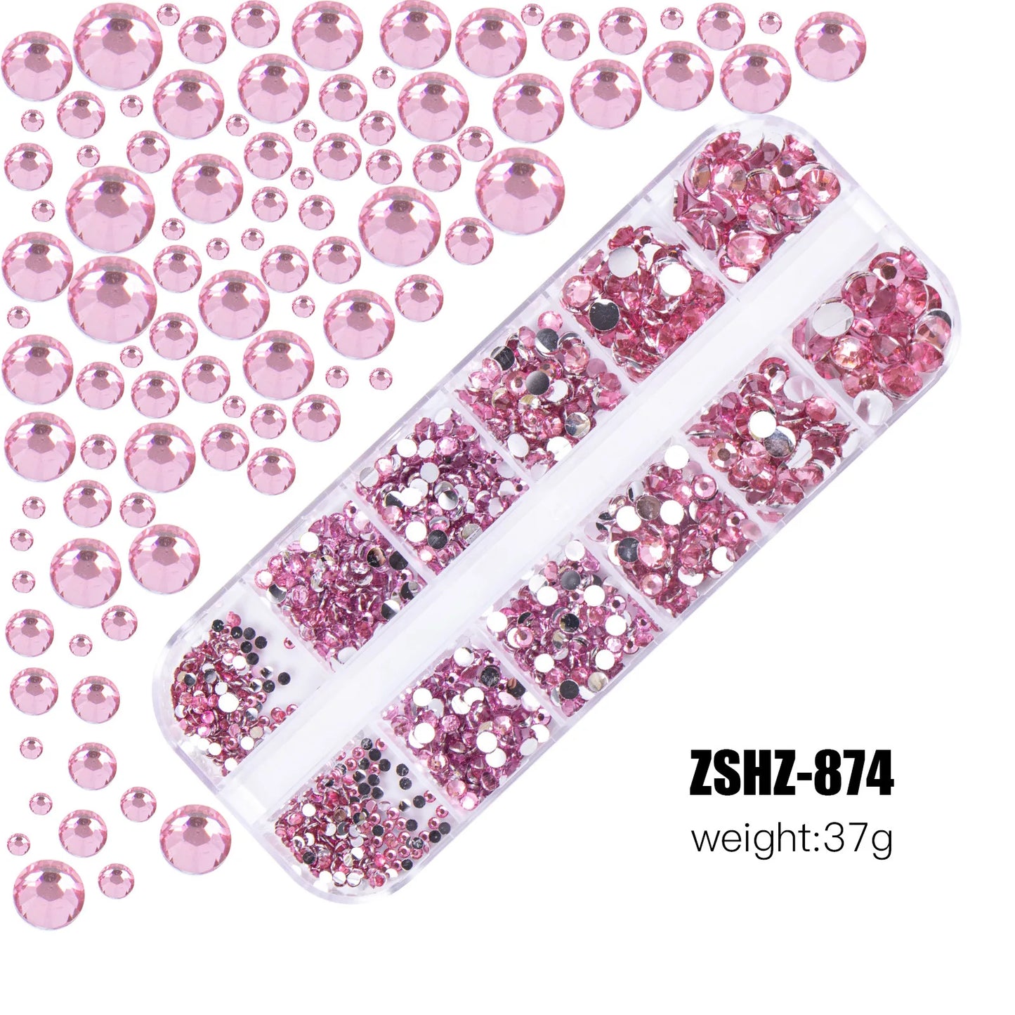 12grids Red Nail Gems Rhinestones 2/3/4/5mm Flat-Back Nail Crystal Diamond SS6/10/16/20/30 Mixed Luxury Glass Rhinestones Charms