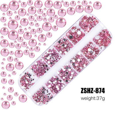 12grids Red Nail Gems Rhinestones 2/3/4/5mm Flat-Back Nail Crystal Diamond SS6/10/16/20/30 Mixed Luxury Glass Rhinestones Charms