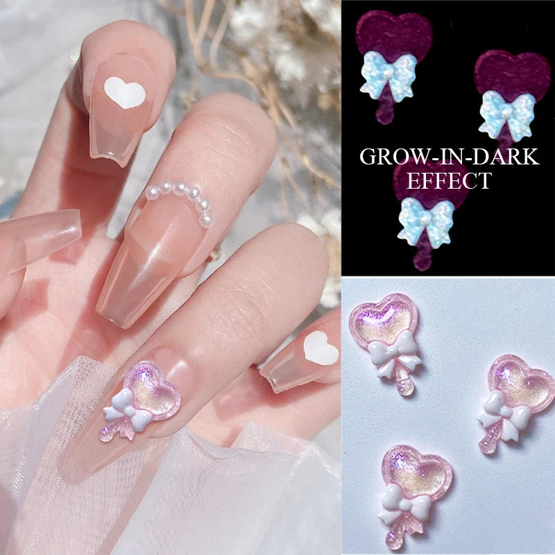 20Pcs Grow-In-Dark Nail Decoration Part Jelly Auroras Glitter Heart Star Nail Charms Accessories Supplies