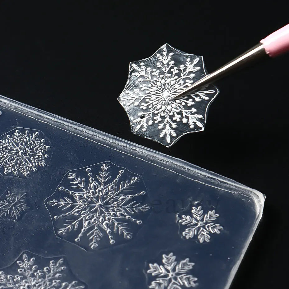 1PC 3D Silicone Snowflake Nail Carving Mold Flower Lace Mould Stamping Plate Nails Stencils DIY Manicure Accessory Tools LAG-212