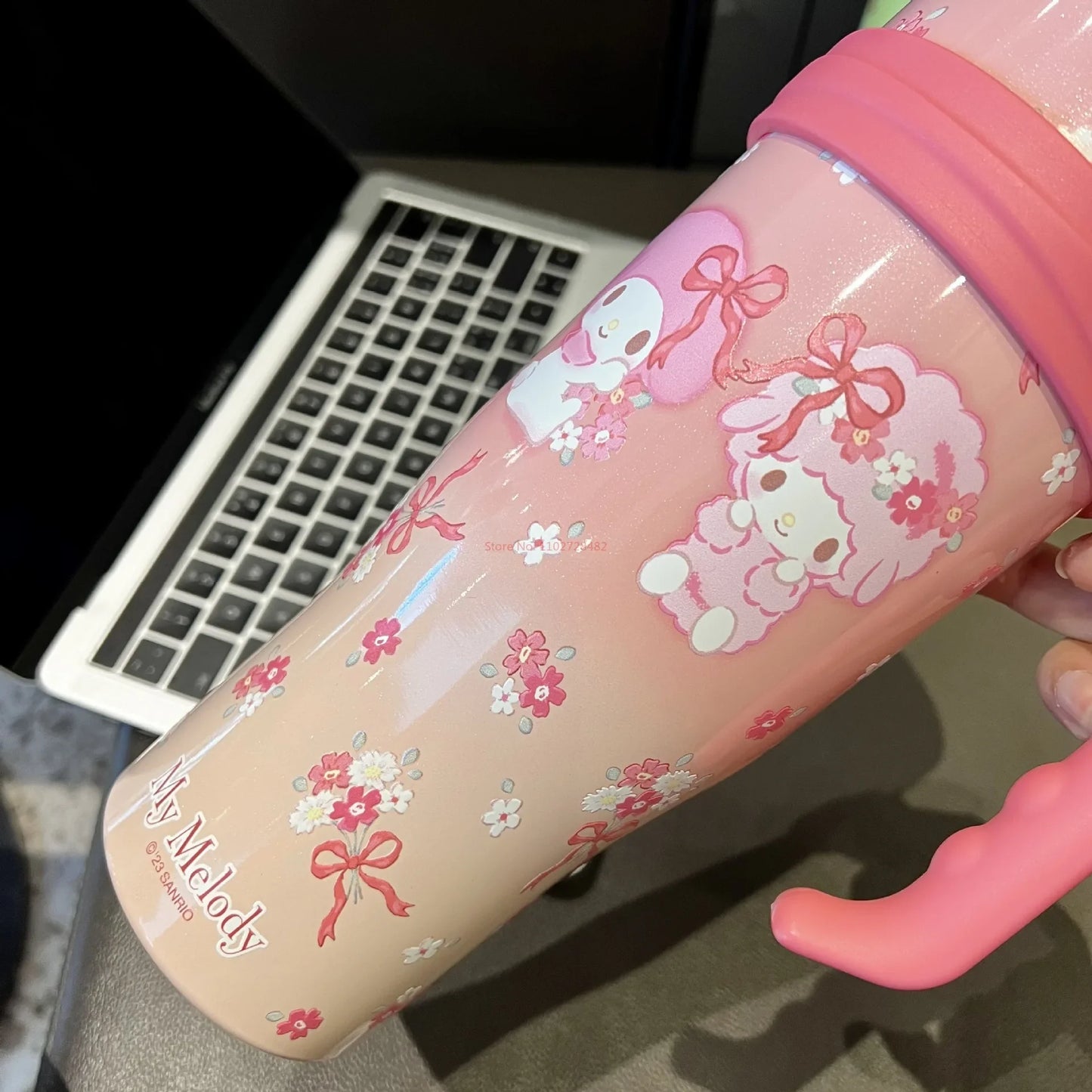 1200ml Sanrio Thermos Bottle Cute Hello Kitty Kuromi Cinnamoroll Melody Cartoon Large Capacity Straw Stainless Steel Bottle Gift