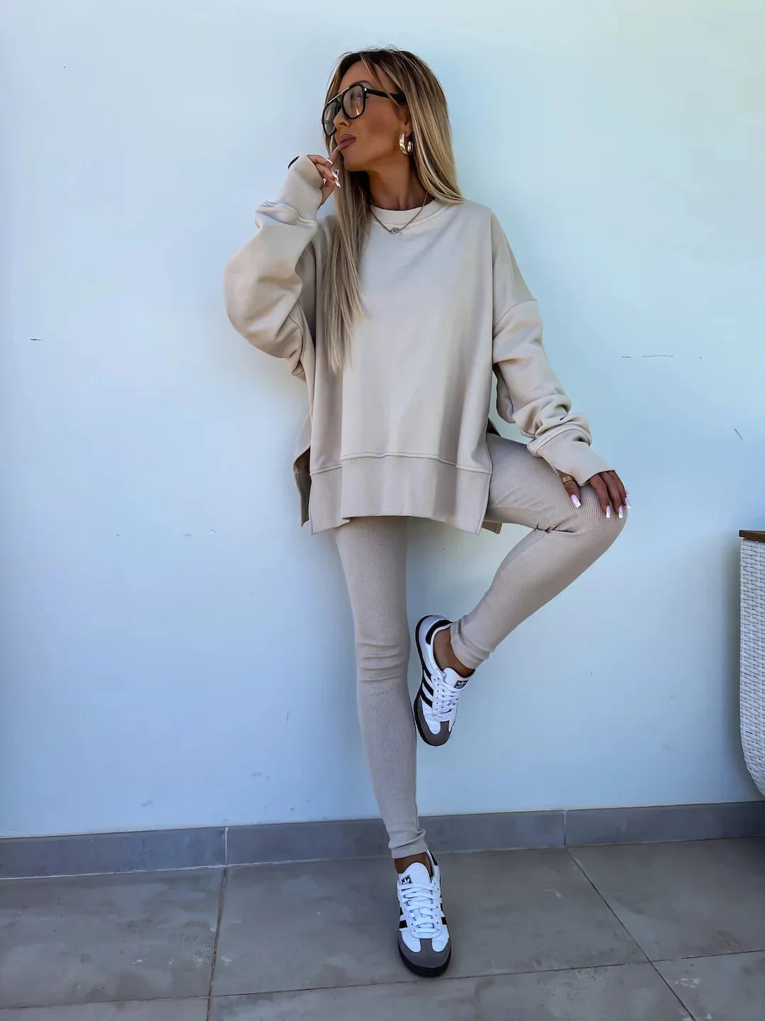 Womens 2 Piece Sweatsuits Set Long Sleeve O Neck Pullover Sweatshirt Joggers Sweatpants Autumn Winter Outfits Tracksuit