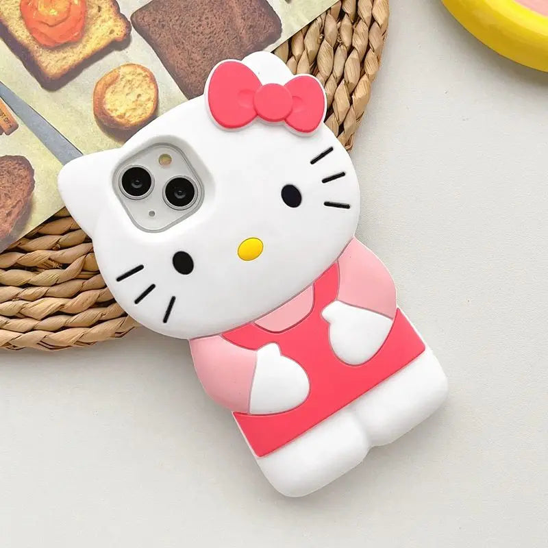 Sanrio Hello Kitty 3D Stereoscopic Phone Case For IPhone 15 14 13 12 11 Pro Max Mini XR XS 7 8 Plus Silicone Soft Back Cover Y2K