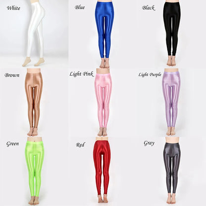 Hot Sale Women'S Shiny Leggings Women'S Solid Color Seamless Skinny Thin Full Ankle Length Leggings Stretch Pants Trousers