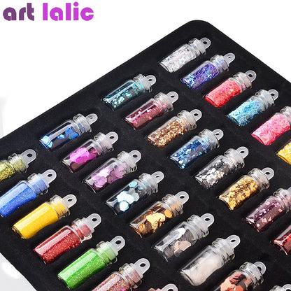 Artlalic 48 Bottles Nail Art Rhinestones Beads Sequins Glitter Tips Decoration Tool Gel Nail Stickers Mixed Design Case Set