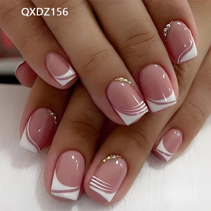 24 PCs Short French Minimalist Nails with 1 Jelly and 1 Nail File