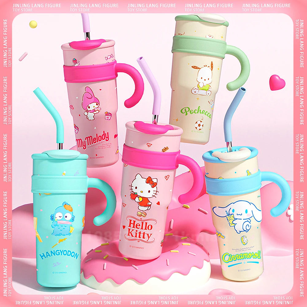 Sanrio Insulated Water Bottle Hello Kitty Cute Figure Large Capacity Straw Thermos700ml  Cup My Melody Cartoon kids Cup Gifts