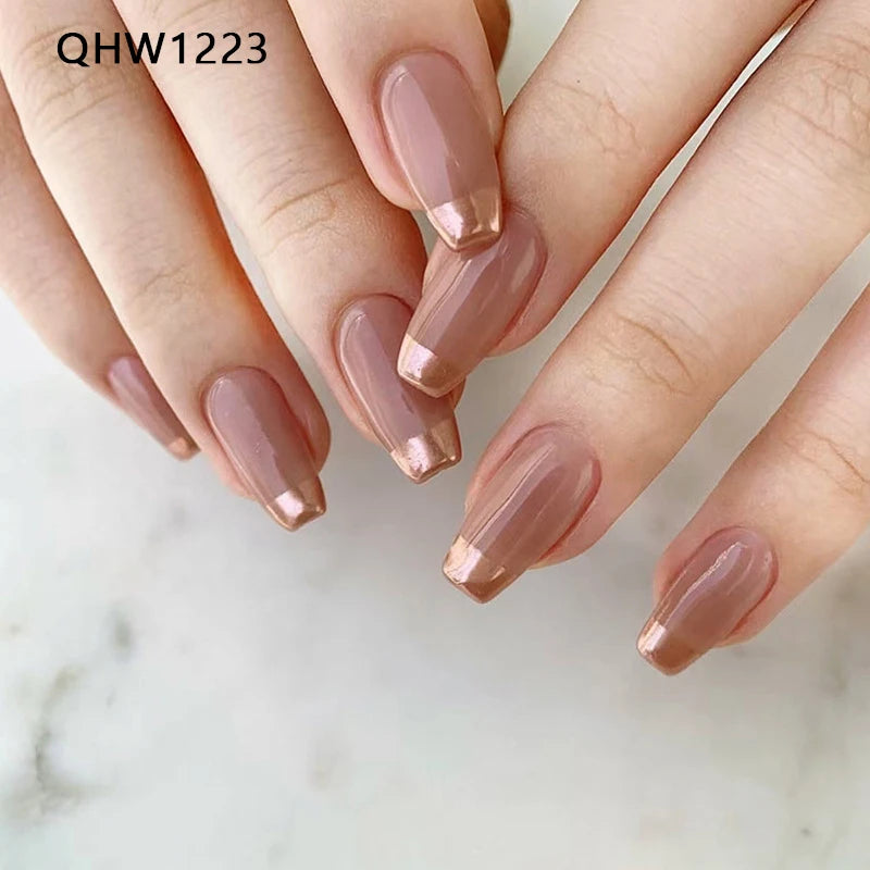 24 PCs Short French Minimalist Nails with 1 Jelly and 1 Nail File