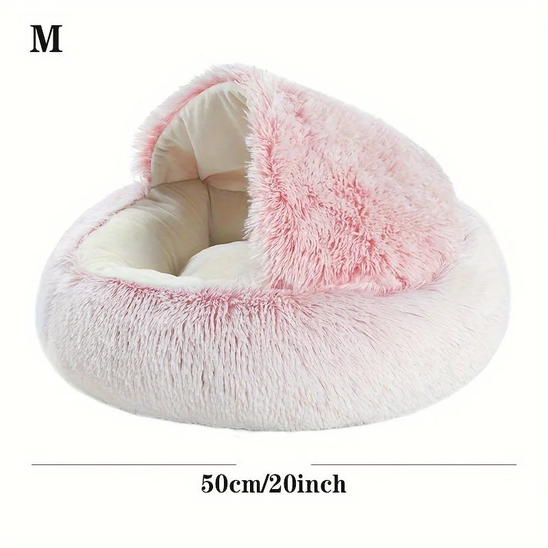 2 in 1 Soft Plush Pet Bed with Cover Round Cat Bed Pet Mattress Warm C Cat Dog Sleeping Nest Cave  for Small Dogs kitten