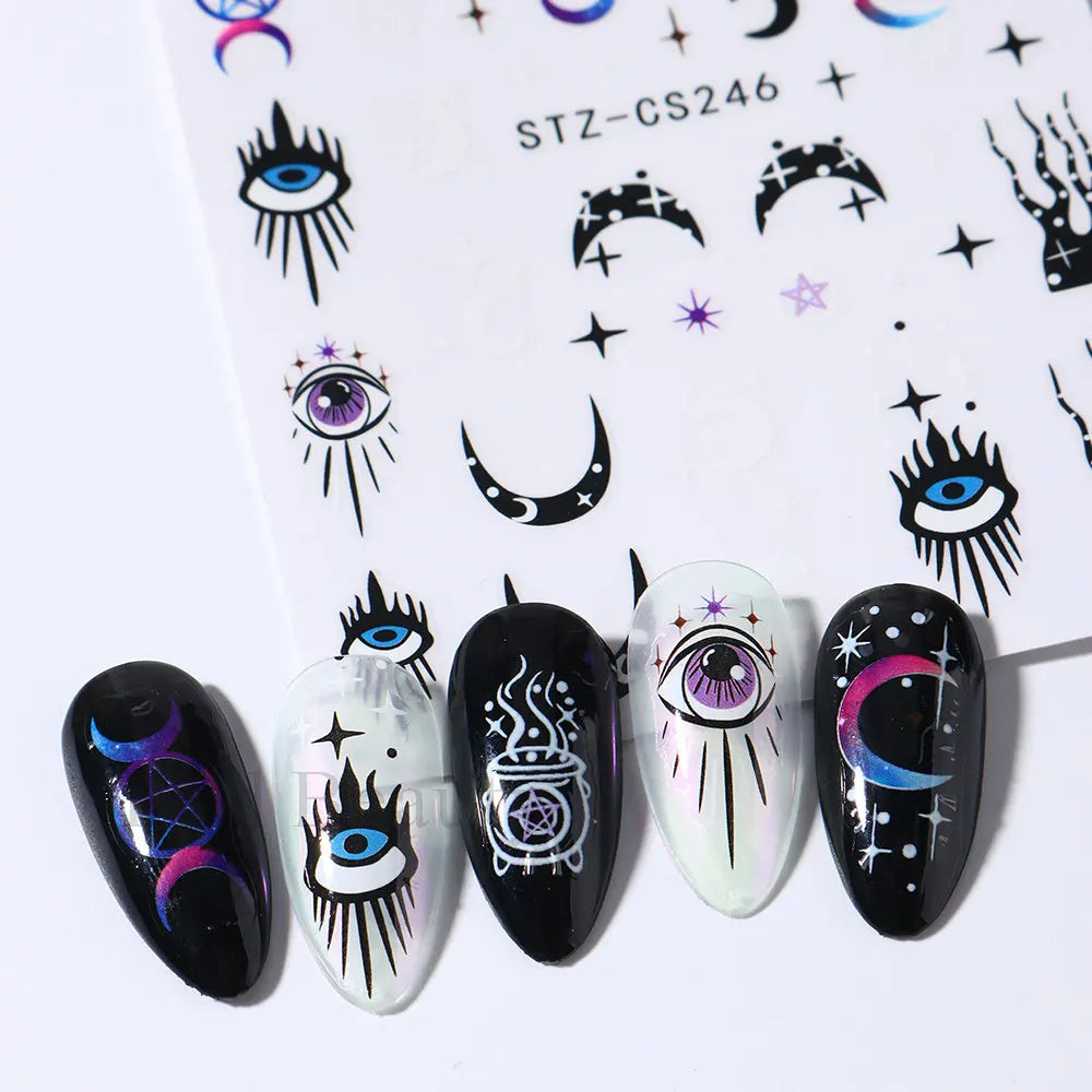 3D Nail Stickers Eyes Mushroom Flower Sliders for Nails Designs Rainbow Abstract Nail Art Adhesive Decals  Decoration STZCS240