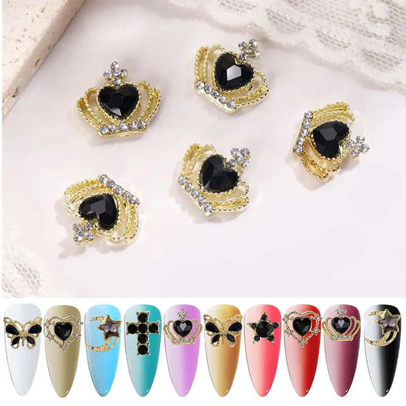 30Pcs Pink Nail Charms Alloy Rhinestones 3D Star Butterfly Heart Cross Gem Nails Crystal Diamond Nail Art Decoration Accessories