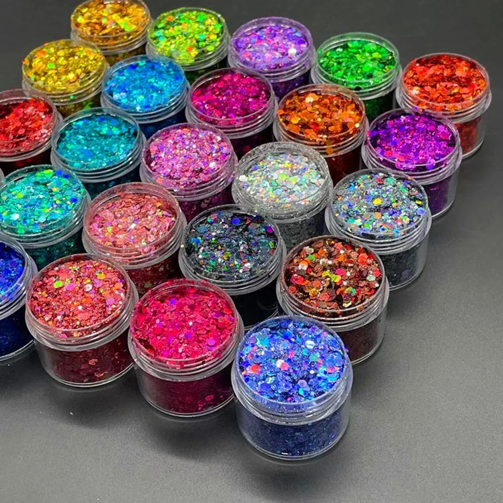 24 Colors Holographic Chunky Glitter 24 Colors Total Laser Nail Glitter Flakes Chunky Holographic Laser Nail Glitter