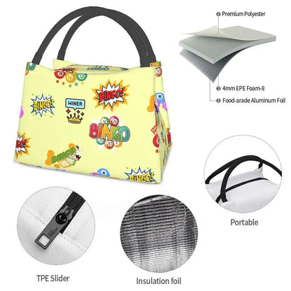 I Love Bingo Game Insulated Lunch Bags for School Office Waterproof Cooler Thermal Lunch Box Women lunchbag