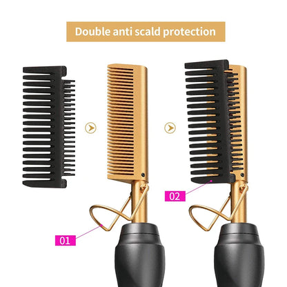 Hot Comb Hair Straightener Heat Pressing Combs Portable Ceramic Curling Iron for Hair Beard Wigs Wet and Dry Hair Styling Tools