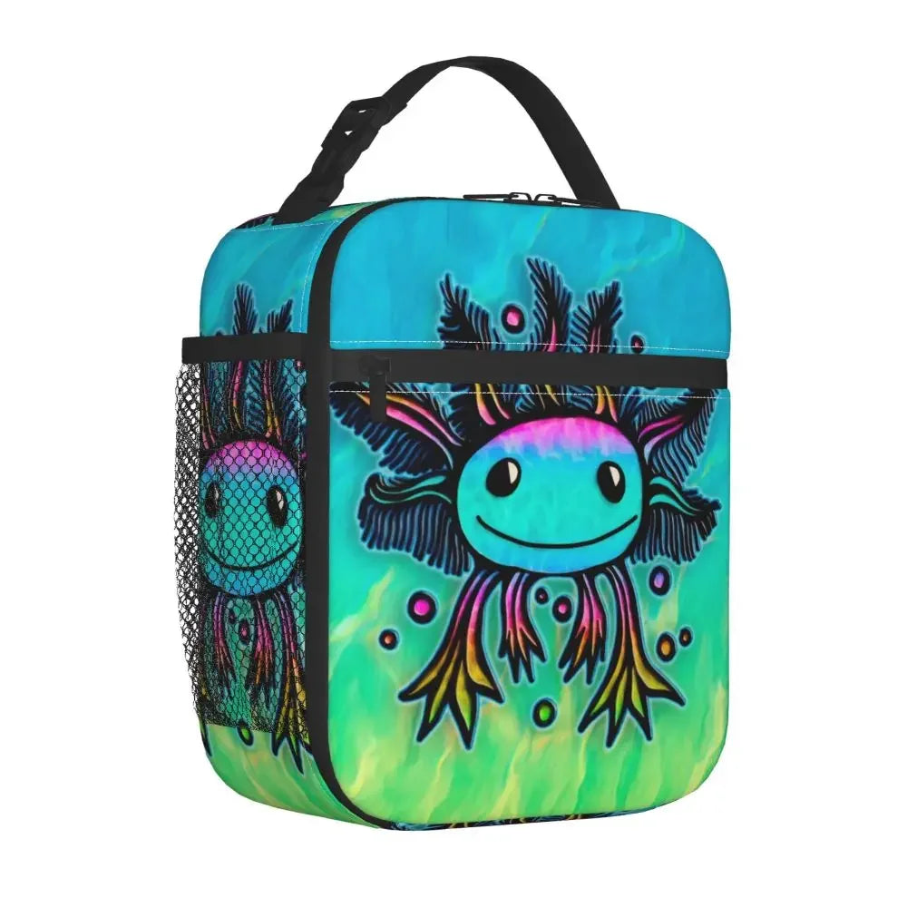 Axolotl In Pocket Insulated Lunch Bags for Women Amphibian Exotic Animal Resuable Thermal Cooler Bento Box Kids School Children