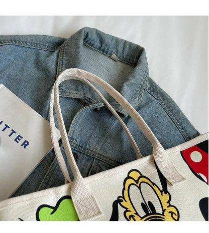 Disney Mickey Cartoon Cute Canvas Shoulder Bag Large Capacity Tote Bag Women's Fashion Mummy Bag Leisure Travel